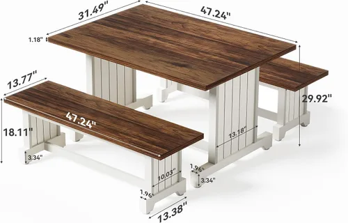 Vista 7 de LITTLE TREE Juego de mesa de comedor para 4 personas con 2 bancos, mesa de cocina moderna con tablero de MDF, comedor que ahorra espacio