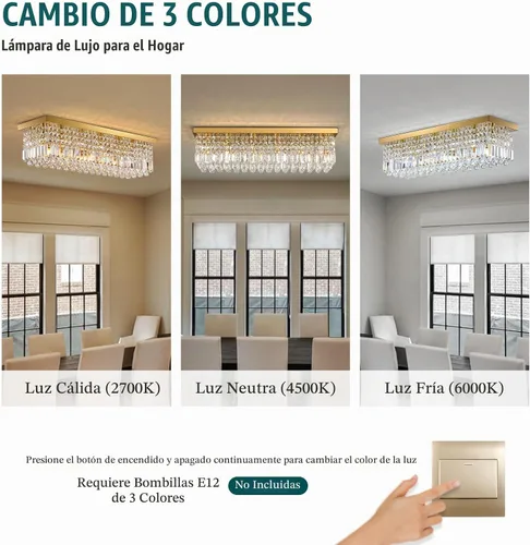 Vista 6 de Siljoy - Candelabro moderno de 6 luces con cristal, dorado, rectangular, con cristales K9, diseño de gota de lluvia, montaje empotrado