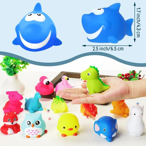 Vista 3 de Paquete de 24 juguetes iluminados para el baño del bebé, juguetes flotantes de goma para niños pequeños, niños y niñas, luz intermitente que cambia