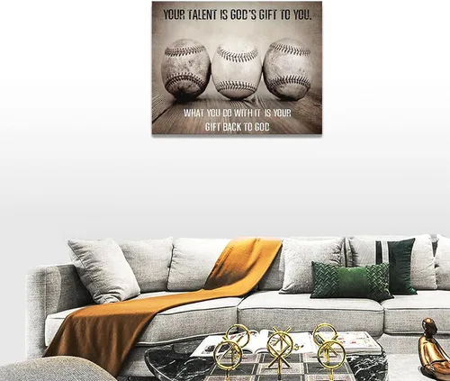 Vista 5 de Arte inspirador de pared de béisbol, citas de motivación, impresiones en lienzo deportivas, cuadros vintage, pintura positiva, obra de arte