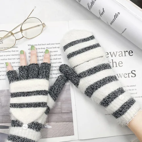 Vista 110 de Beurlike Guantes de invierno para mujer, de lana cálida, a prueba de viento, convertibles, sin dedos