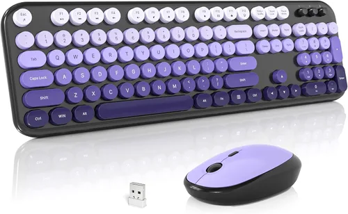 Vista 15 de MOFII Combo de teclado y mouse inalámbricos, lindo teclado de tamaño completo y mouse inalámbrico, juego de teclado retro de 2.4 GHz