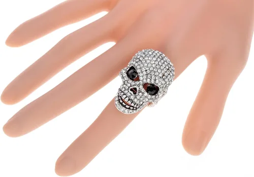Vista 3 de Szxc Anillo elástico de calavera para mujer, tamaño 7 a 9, anillo de banda elástica, mandíbula móvil, soporte para bufanda de seda, joyería