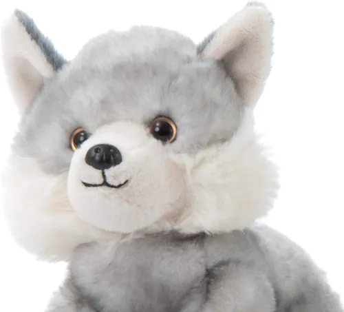 Vista 4 de The Petting Zoo Peluche de lobo, regalos para niños, animales salvajes del zoológico Onez, juguete de peluche de lobo gris de 9 pulgadas