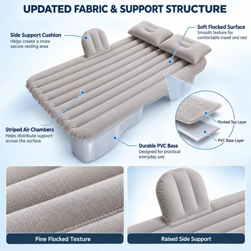 Vista 6 de Inflatable Car Air Mattress, Split Design Back Seat Car Travel Air Bed with Air Pump, Pillows & Support Column, Thickened Portable Blow Up Sleeping