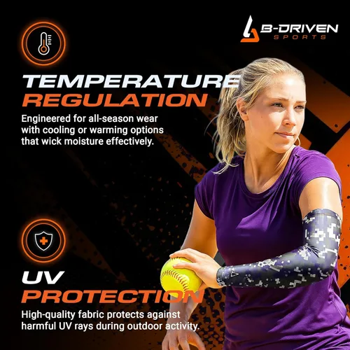 Vista 5 de B-Driven Sports Pro Fit - Manga de compresión para hombres, mujeres y jóvenes, baloncesto, béisbol, fútbol, diseños digitales individuales