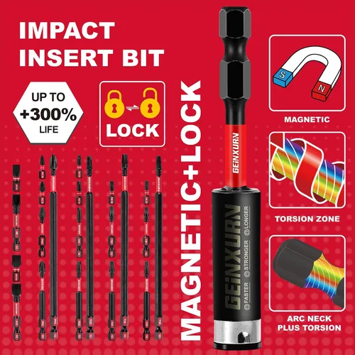 Vista 5 de GEINXURN Impact Tough - Juego de 23 brocas magnéticas mezcladas para destornillador, juego de puntas de destornillador de acero de aleación S2 con 1
