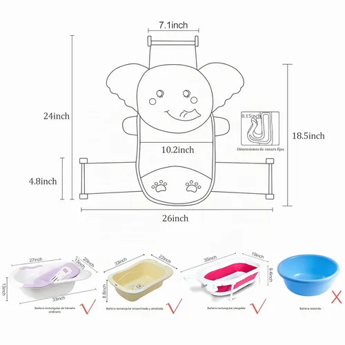 Vista 3 de AIR&TREE Red de Soporte para Asiento de Baño para Bebé, Secado Rápido, Ajustable, Cómoda, Antideslizante, Cabestrillo de Malla para Ducha en Bañera