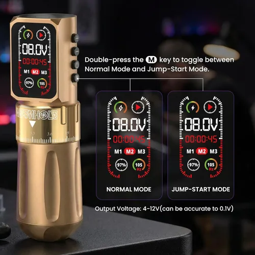 Vista 6 de Kit de pistola de tatuaje inalámbrico de agujero de gusano con batería dual Dorado (Gold 2)
