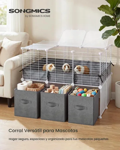 Vista 2 de SONGMICS Jaula para conejillos de indias, 2 niveles con 3 cajas