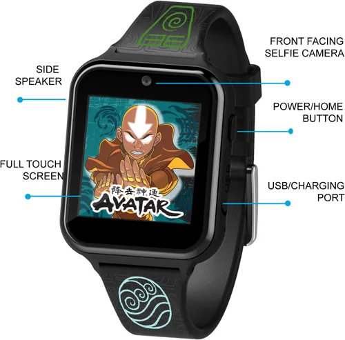 Vista 4 de Accutime Avatar - Reloj inteligente con pantalla táctil de aprendizaje educativo negro para niños, niñas, unisex, cámara selfie, alarma, calculadora