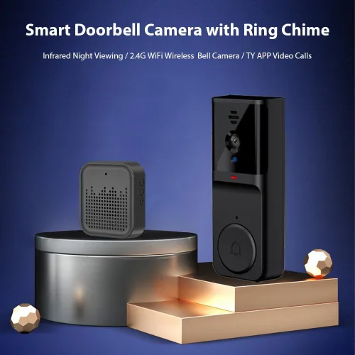 Vista 2 de Timbre inteligente con timbre de timbre, visión nocturna por infrarrojos, audio de 2 vías, despertador activo y despertador remoto, IP65