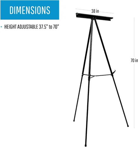 Vista 2 de MasterVision Caballete telescópico resistente de 3 patas, altura ajustable de 37.5 a 69 pulgadas, plateado, FLX05102MV