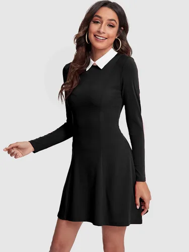 Vista 5 de JECEIKA Vestidos de manga larga para mujer, con cuello Peter Pan, ajuste y acampanado para el miércoles Addam
