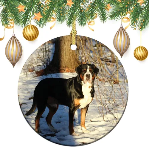 Vista 3 de Adornos para árbol de Navidad 2023 para perro, camino de invierno, recuerdo de cerámica para nieve, decoración de árbol de Navidad, bola colgante
