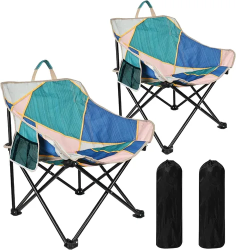 Vista 8 de SHANQUAN Paquete de 2 sillas plegables de campamento, silla de campamento compacta, silla de camping portátil y ligera para césped al aire libre