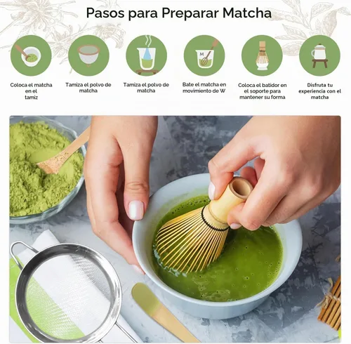 Vista 6 de Juego de batidor de matcha verde, 5 piezas, batidor y tazón de matcha (Chawan) con cuchara de matcha y tamizador, kit de matcha para ceremonia