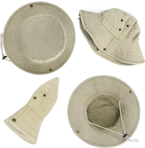 Vista 7 de Sombrero de sol de pesca lavado – ala ancha de algodón de verano playa al aire libre protección UV para hombres y mujeres