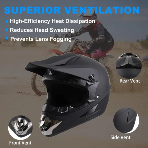 Vista 4 de Casco de motocross para niños, casco ATV juvenil aprobado por DOT, para 4 ruedas, motocross, BMX, MX, UTV, Go Kart, carreras, béisbol, incluye gafas