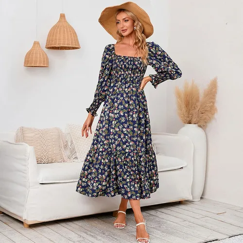 Vista 4 de Women's Wedding Dresses for Guest Dress Floral Spring Layered Pleated Beach Swing Dress Summer Dresses Casual