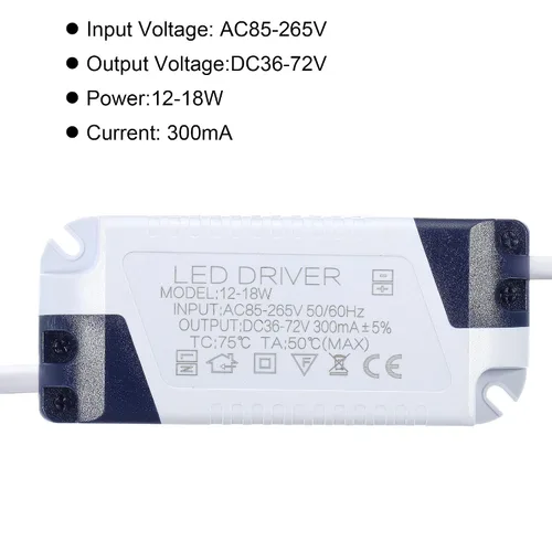 Vista 4 de PATIKIL 12-18W 300mA LED Driver, 2pcs AC 85-265V Salida 36-72V DC Conector macho Conector Rectificador de corriente constante Transformador Fuente