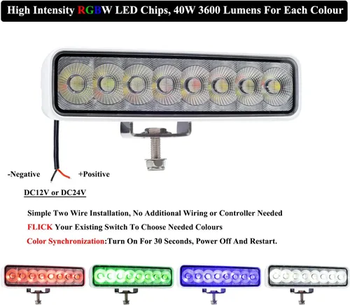 Vista 2 de RGBW - Luz LED para esparcidor de barcos, luces marinas impermeables para muelle de cubierta, 2 barras de luz de inundación de 6.7 pulgadas