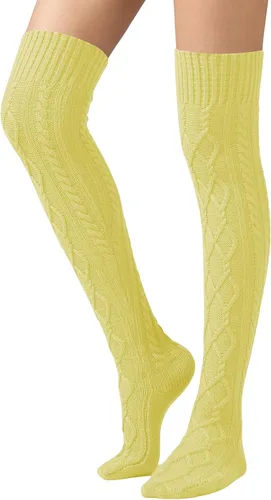 Vista 18 de SherryDC Calcetines de punto trenzado hasta el muslo para mujer, medias de bota extra largas de invierno, calentadores de piernas 1 - Blanco