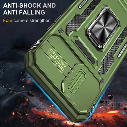 Vista 6 de Funda diseñada para iPhone 13 Pro Max con soporte y funda para cámara, funda protectora contra caídas de grado militar integrado con soporte