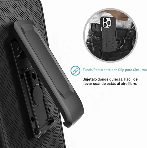 Vista 4 de Fingic Compatible con iPhone 15 Pro Funda con clip para cinturón, soporte