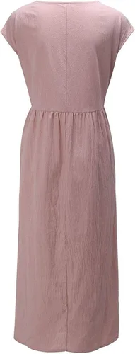 Vista 4 de Vestido de lino y algodón para mujer, para verano, playa, casual, holgado, sin mangas, cuello redondo, holgado, con bolsillos