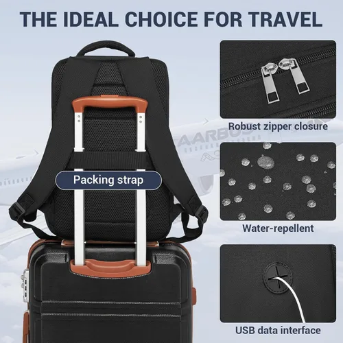 Vista 7 de Kono Mochila de mano 40x20x25 Bolsa de mano Viaje en avión 20L, mochila para laptop de 15.6 pulgadas, para hombres y mujeres, Negro, 20 l, Mochila