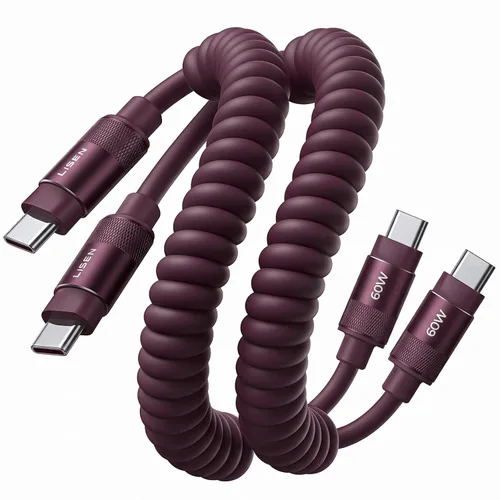 Vista 7 de LISEN Paquete de 2 cables USB C a USB C en espiral de 60 W para Android Negro espacial
