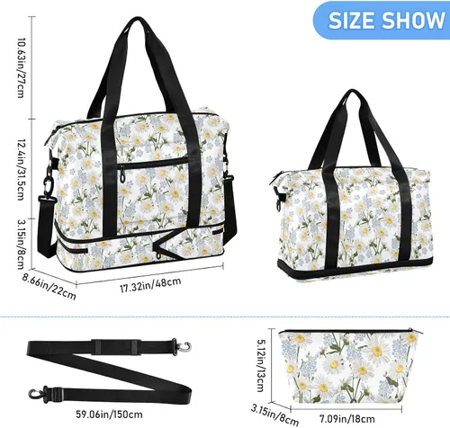 Vista 3 de Coikll Forget-me-not Flower Sports Gym Bag with Waterproof Dry Wet Pocket, Travel Duffel Bag for Women MenWorkout Bag Fits Yoga, Swimming