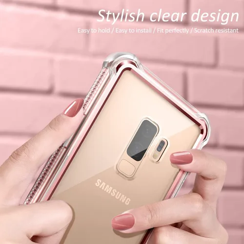 Vista 6 de Dexnor Funda compatible con Samsung Galaxy S9 Plus con protector de pantalla, marco galvanizado, cubierta trasera transparente, resistente 360