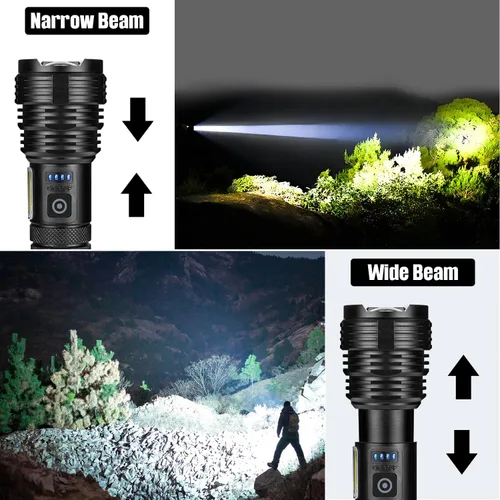 Vista 5 de Linterna Recargable Linternas de Alto Lúmenes, 99,000 LM Linterna LED Brillante Alimentada por Luz Flash, Linternas Recargables USB e Impermeables