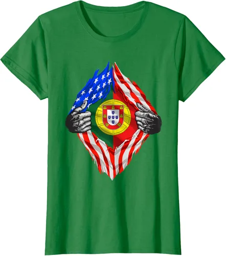 Vista 36 de Camiseta de bandera de Estados Unidos con diseño de raíces portuguesas, Negro, S