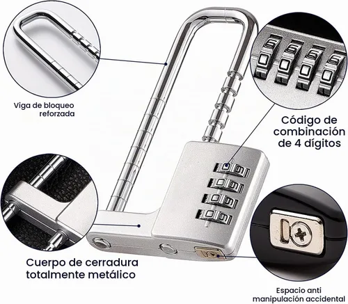 Vista 5 de Candado, cerradura de combinación, candado de combinación de 4 dígitos, 2-1/2" (64 mm) de cuerpo ancho. El grillete largo retráctil de acero