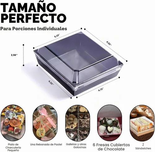 Vista 2 de Leafiew Paquete de 50 Cajas Pequeñas de Charcutería con Tapas Transparentes - Caja Mini de Charcutería de Papel Para Llevar, Envases Desechables