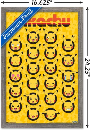 Vista 3 de Trends International Pokémon - Póster de pared de caras de Pikachu, 14.725 x 22.375 pulgadas, versión enmarcada de madera de granero Versión