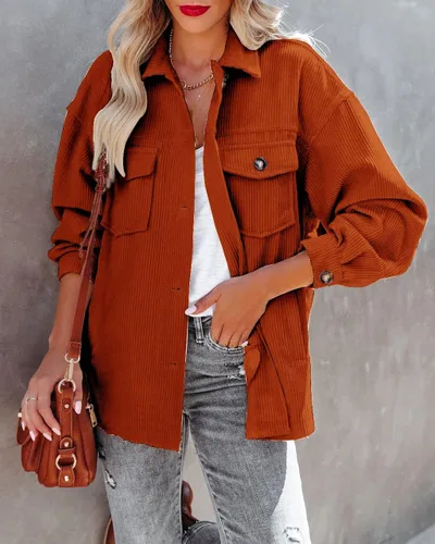 Vista 3 de Beaully Women's Corduroy Button Down Shirts Casual Long Sleeve Oversized Jacket Shacket Coat with Pockets