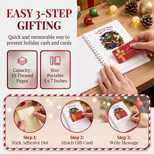 Vista 4 de Christmas Gift Card Book Spiral Bound Holder, 10 Pages，3PCS-A