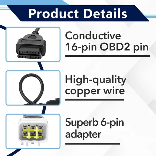 Vista 4 de Cable de diagnóstico OBDII de 6 pines a 16 pines para Delphi, motocicleta 6 pines a 16 pines adaptador OBD2 conector para Delphi y Suzuki