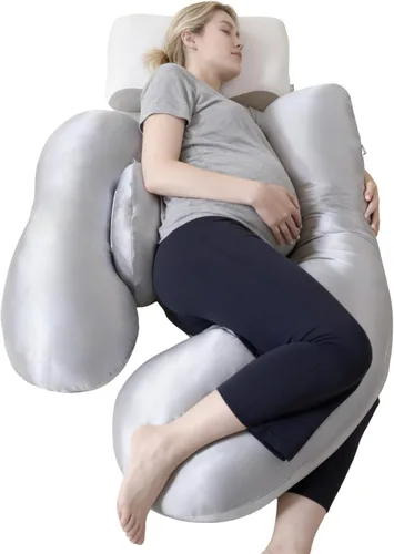Vista 7 de Almohadas de embarazo para dormir de lado, almohada ajustable de apoyo para el vientre y la espalda, almohada de maternidad de cuerpo completo
