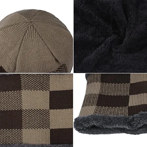 Vista 4 de HH HOFNEN Conjunto de bufanda de invierno para hombres y mujeres, visera de punto, cálido, grueso, forro polar, calentador de cuello para exteriores