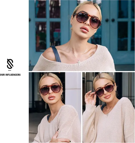 Vista 2 de SOJOS Gafas de sol retro estilo aviador para mujer, estilo vintage, marco de plástico, lentes de sol para mujer, SJ2255