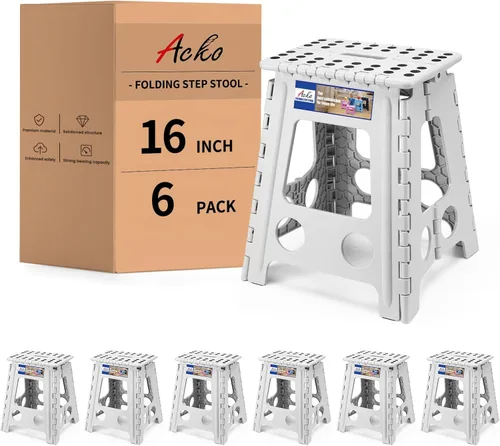 Vista 35 de ACKO Taburete plegable de 13 pulgadas, soporta 300 libras para adultos y Bicolor Verde