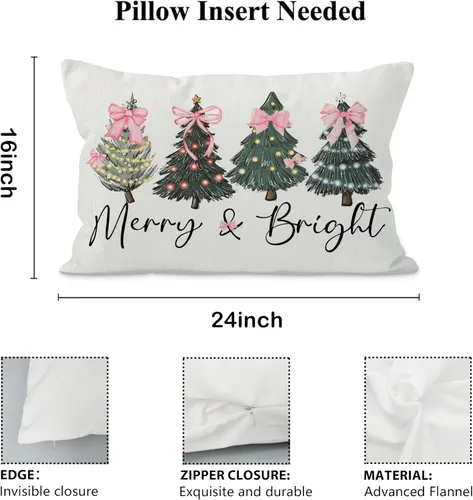 Vista 5 de Fundas de almohada rosas de Navidad de 16 x 24 pulgadas, fundas de almohada decorativas para dormitorio, habitación, sofá, funda de almohada lumbar