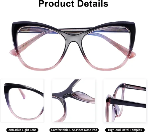 Vista 4 de FEISEDY Trendy Cateye TR90 bloqueo de luz azul bisagras de resorte gafas de computadora mujeres B2676