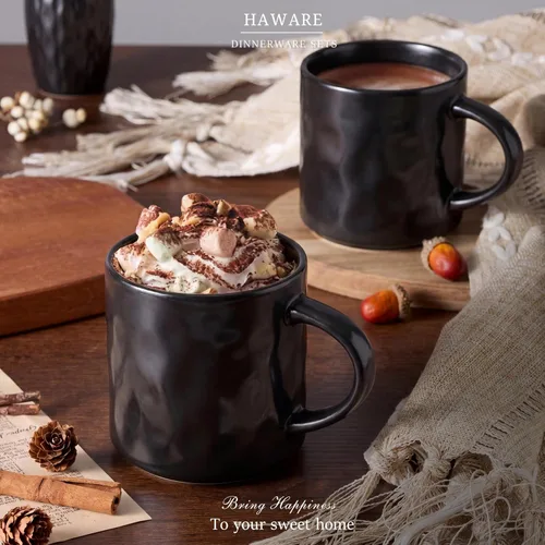 Vista 7 de HaWare Juego de 4 tazas de café de 14 onzas, tazas de café de gres con asa, taza de café con leche para hombre, mujer, papá, mamá, tazas de té