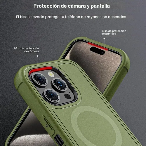 Vista 5 de M MYBAT PRO Funda 3 en 1 con soporte de metal (verde militar, 15 Pro Max)